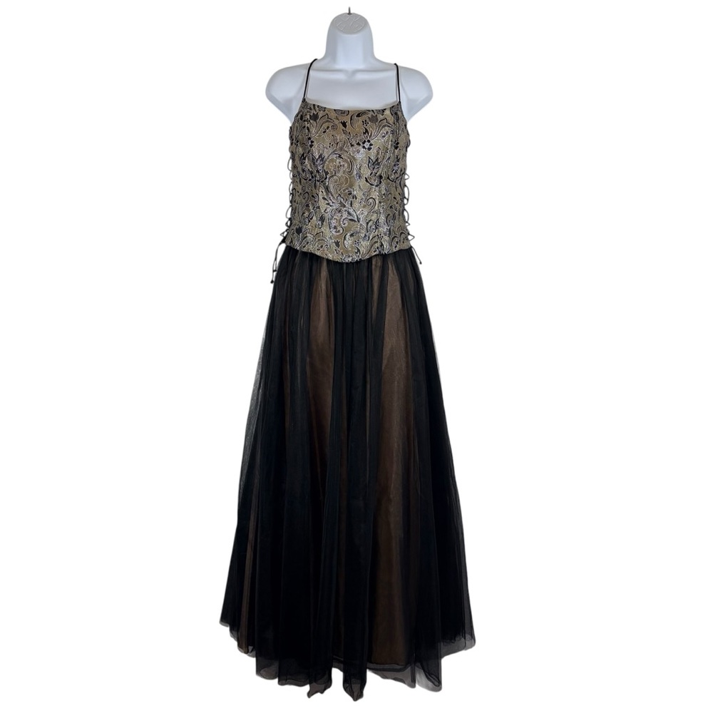 Dave & Johnny Vintage 90s Brocade Corset Top & Tulle Maxi Skirt Set Sz7/8 Prom